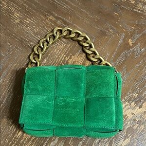 Viola Castellani Green Suede Mini Shoulder Bag with Gold Chain